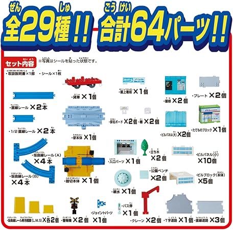 まちをつくって走らせよう!トミカとプラレールのマイタウンキット セット内容